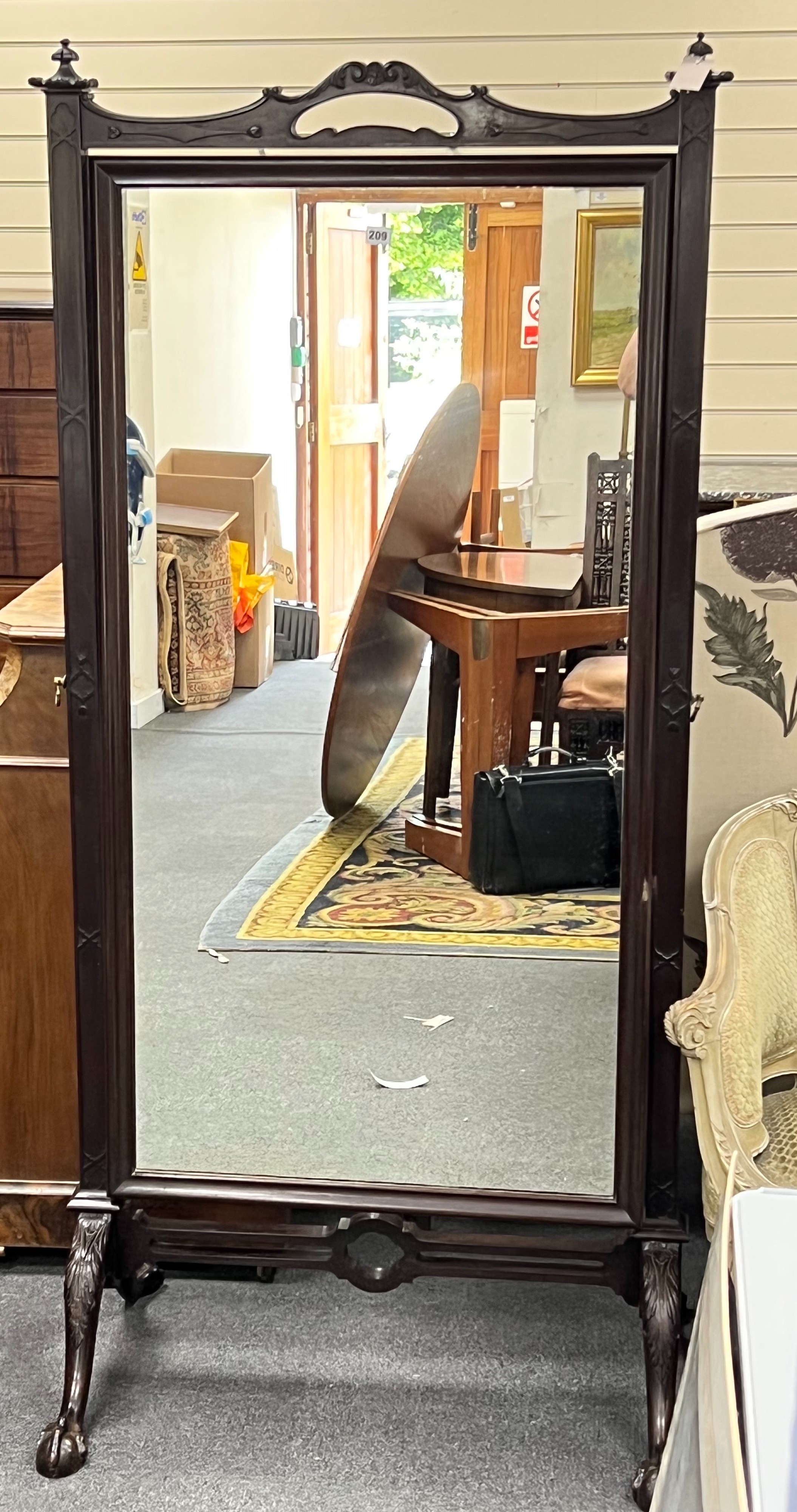 An early 20th century Chinese Chippendale style mahogany cheval mirror, width 83cm height 175cm